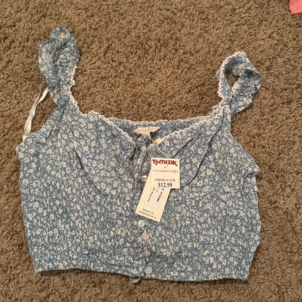 Sim and Sam Flower Blue Tank Top